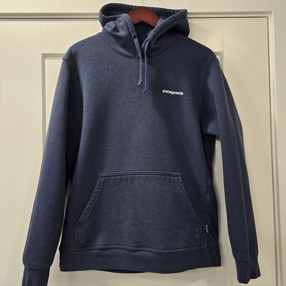 Patagonia Hoodie Sweater Unisex Women's Large / Men's Medium Navy Blue - Picture 2 of 8